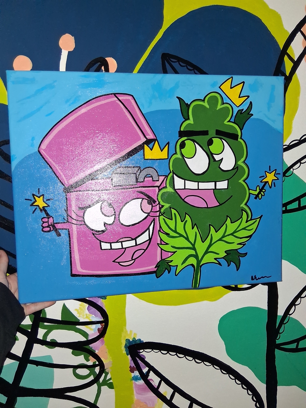 Cosmo And Wanda Inspired Lettuce And Zippo Cartoon Canvas Art Original 16x20